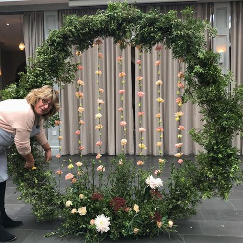 moongate circle round wedding arch for hire Passion for Flowers Circle Backdrop Flowers, Diy Flower Circle Arch, Wisteria Circle Arch, Round Arbor Wedding, Round Arch With Flowers, Circle Backdrop With Flowers, Circle Arbor Wedding, Moongate Arch Wedding, Round Flower Arch