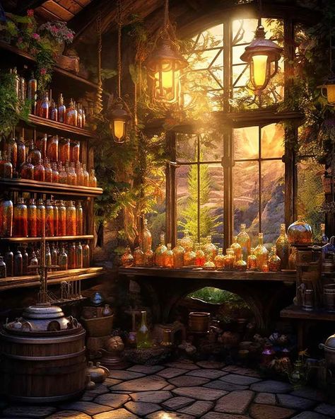 Elven House Concept Art, Autumn Objects, Fantasy Cottage Interior, Fantasy House Art, Fantasy House Interior, Fantasy Autumn, Fantasy Cabin, Interior Concept Art, Cottagecore House