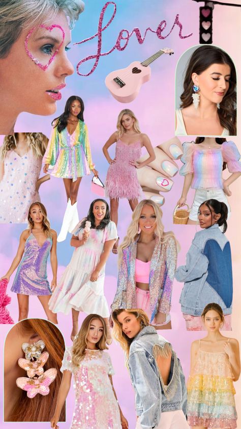 Lover outfit ideas for Eras tour! #taylorswiftlover #loveralbum #taylorswifteras #lovertaylorswift Taylor Swift Lover Album Outfit Ideas, Loved Album Outfits, Lover Era Outfits Dress, Lover Era Outfits Shein, Ears Tour Outfits Lover, Lovers Taylor Swift Outfit, Lover Album Aesthetic Outfit, Lover Era Costume, Taylor Swift Lover Eras Tour Outfits