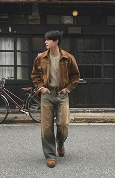 Brown Jordan Outfit, Men Workwear Outfit, Suede Brown Jacket Outfit, Fuzzy Jacket Outfit, Outfit Rules, Workwear Fashion Men, Man Ootd, Brown Jacket Outfit, Grandpa Fashion