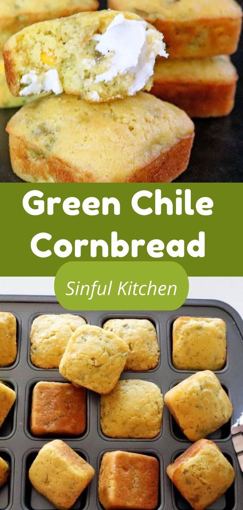 Green Chili Cornbread Recipe, Southwest Cornbread, Whipped Honey Butter Recipe, Green Chili Cornbread, Homemade Green Chili, Whipped Honey Butter, Green Chile Cornbread, Classic Cornbread, Southern Cornbread Recipe