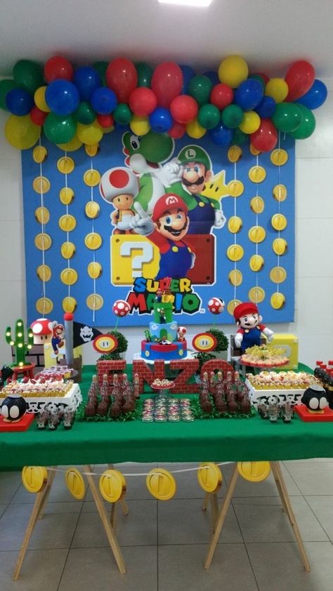 Mario Brothers Birthday Party, Mario Kart Party, Unique Birthday Ideas, Mario Bros Birthday Party Ideas, Party Cooler, Nintendo Party, 4de Verjaardag, Super Mario Bros Birthday Party, Super Mario Bros Party