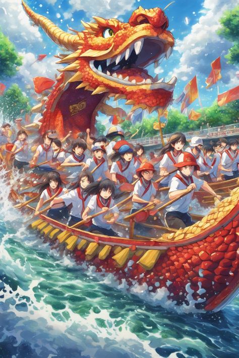 Dragon Boat Race Check more at https://paintlyx.com/dragon-boat-race/ Inspirational Team Quotes, Dragon Festival, Ride Drawing, Dragon Boating Racing, Fair Rides, Boat Racing, China Culture, Dragon Boat Festival, Dragon Illustration