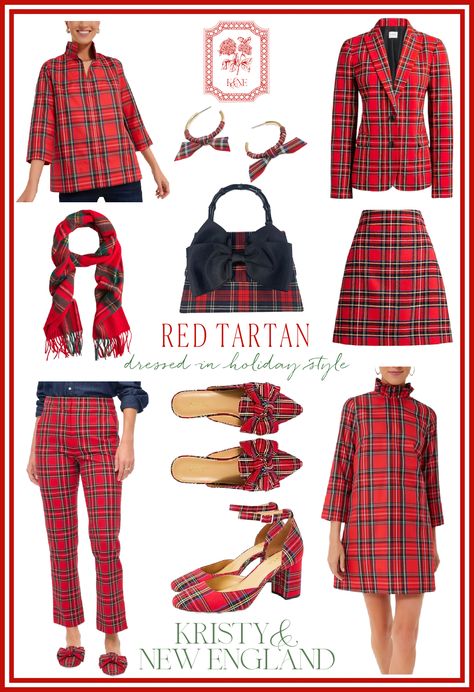 Red Tartan Skirt Outfit, Plaid Shoes Outfit, Red Plaid Pants Outfit, Red Tartan Dress, Christmas Sweater Outfits, Heels Bow, Holiday Capsule Wardrobe, Skirt Tops, Tartan Fashion