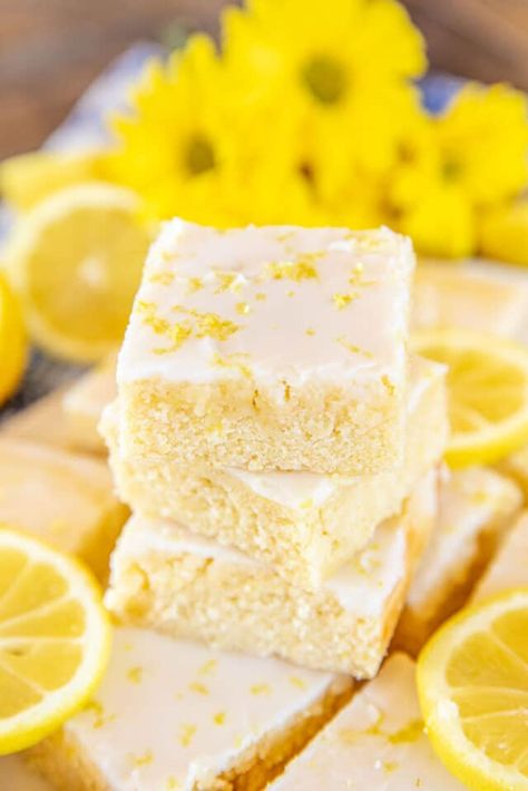 Glazed Lemon Brownies - Plain Chicken Homemade Blondies, Lemon Brownies Recipe, Lemon Brownies, Brownies Recipe Homemade, Frozen Lemon, Chewy Brownies, Brownie Toppings, Plain Chicken, Brownie Ingredients