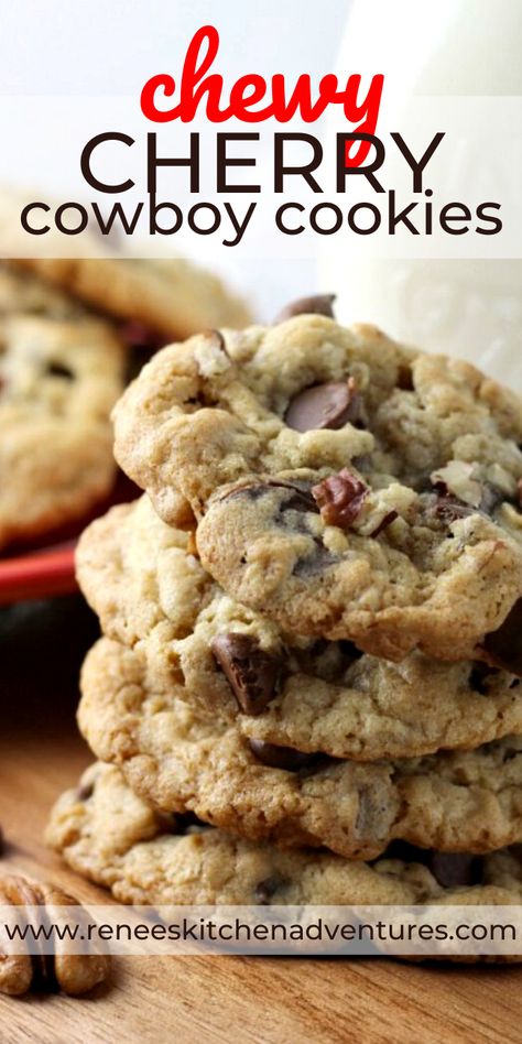 Dried Cherry Desserts, Dried Cherries Recipes, Texas Cowboy Cookies, Dried Cherry Recipes, Recipe For Chocolate Chip Cookies, Cherry Oatmeal Cookies, Cherry Cookies Recipes, Cooking Items, Texas Cowboy