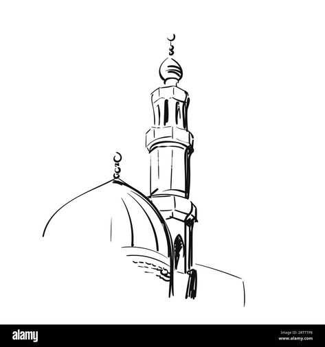 Download this stock vector: Mosque minaret vector sketch Islamic architecture hand drawn illustration - 2RTTTP8 from Alamy's library of millions of high resolution stock photos, illustrations and vectors. Al Aqsa Mosque Drawing Sketches, Minaret Drawing, Mosque Tattoo, Mosque Drawing Islamic Art, Sketch Mosque, Masjid Sketch, Sketch Islamic, Masjid Drawing, Islamic Sketches