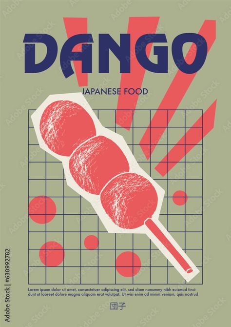 Japanese dango. Price tag or poster design. Set of vector illustrations. Typography. Engraving style. Labels, cover, t-shirt print, painting. Stock Vector | Adobe Stock Japanese Yatai Design, Modern Japanese Graphic Design, Japanese Typography Design Poster, Colorful Japanese Aesthetic, Japanese Print Design, Poster Japanese Design, Japanese Style Poster Design, Asian Poster Design, Pottery Poster Design