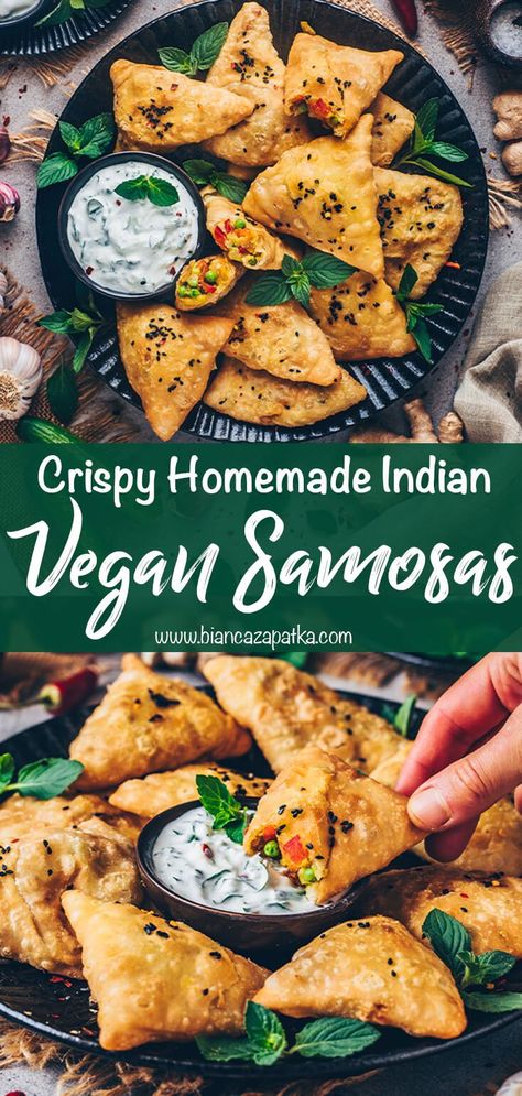 This easy crispy Vegan Punjabi Samosa recipe is a popular Indian snack filled with healthy delicious veggies that's perfect as an appetizer! Vegan Samosa, Indian Vegan Recipes, Samosas Recipe, Indian Samosas, Punjabi Samosa, Easy Samosa Recipes, Vegan Indian Recipes, Samosa Recipe, Indian Appetizers