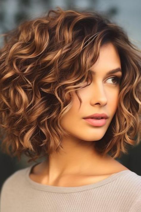 Curly bob with angular layers is a contemporary version of classic style. Working with the curly girl, angular layers and texturing give her curls a more structured look. Click here to check out more cute shoulder-length curly hairstyles to try this year. Mini Val Hair, Shoulder Length Hair With Perm, Bob Haircut Curly Wavy, Shoulder Length Hair Styles Curly, Curly Hair Women Short, Perm For Shoulder Length Hair, Cool Hairstyles Medium Hair, Bob Shoulder Length, Short Haïr Cut For Curly Hair Girl