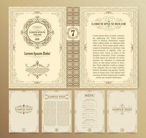 Vintage book layouts and design Premium ... | Premium Vector #Freepik #vector #vintage Medieval Book Cover Design, Victorian Book Aesthetic, Vintage Book Design Layout, Book Typesetting Design, Vintage Book Layout, Vintage Book Cover Template, Medieval Book Cover, Vintage Books Aesthetic, Vintage Book Design