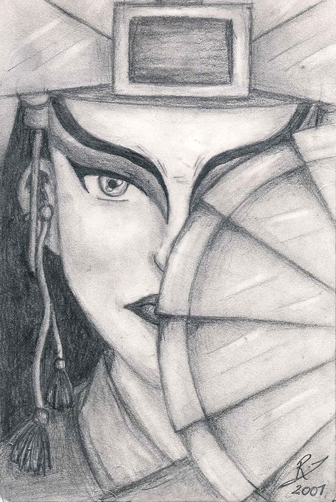 Avatar Kyoshi by whitegoldlust on DeviantArt Avatar The Last Air Bender Drawing, Elf Drawing, Suki Avatar, Avatar Kyoshi, Avatar Zuko, Japan Illustration, Naruto Sketch Drawing, Avatar Cartoon, Pencil Shading