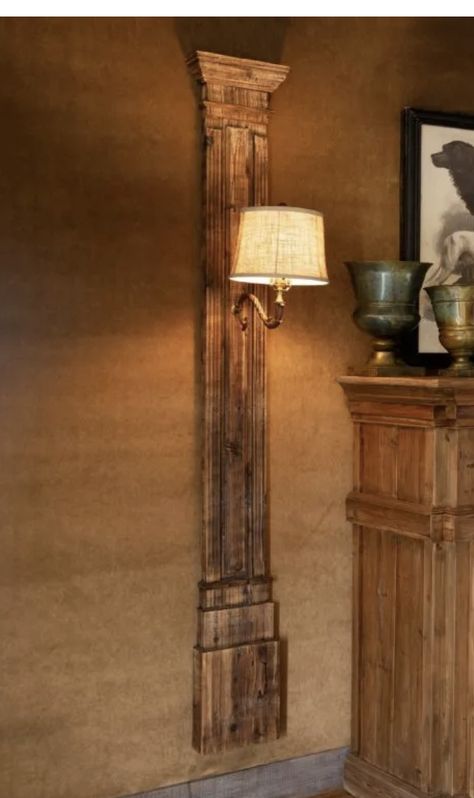 Wood Pillars Interior, Wood Sconces Rustic, Wood Wall Candle Sconces, Wood Column Floor Lamp, Vintage Wooden Floor Lamp, Vintage Wood Wall Candle Holders, Materials Board Interior Design, Diy Shades, Home Entrance Decor