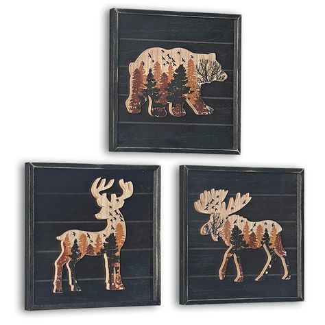 PRICES MAY VARY. 【 WOOD CABIN DECOR】- cute Deer Elk Bear in the forest, Perfect decoration for your rustic theme home interior, vacation home, office, nursery or lodge cabin. The dimensions are 10 x 0.5 x 10 inches 【PREMIUM QUALITY MATERIAL】- Made of high quality MDF, hand-printed trees on the Deer Elk Bear, well made and very sturdy 【RUSTIC STYLE】- Simple and unique design gorgeous picture in wood, features a lightly distressed finish wooden frame giving a nice rustic country appeal 【GORGEOUS G Living Room Hunting Theme, Cabin Theme Decor, Wilderness Baby Nursery, Boy Nursery Outdoor Theme, Boy Nursery Ideas Rustic, Boy Woodland Bedroom, Small Log Cabin Homes Interior, Woodsy Room, Lodge Decor Kitchen