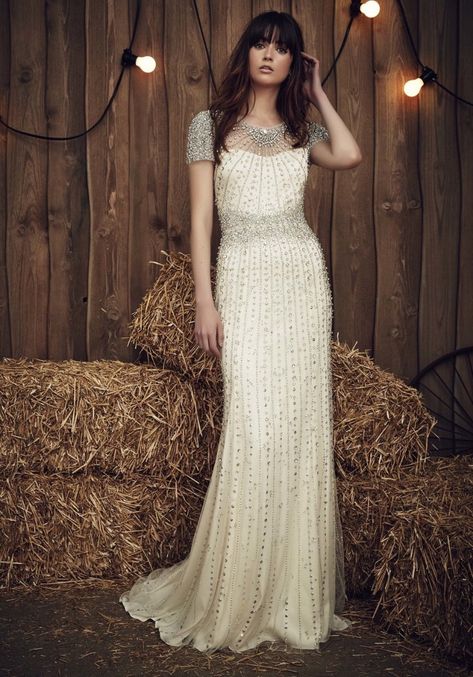 Jenny Packham | Dallas Heavily Embellished Column Wedding Dress | Designer Bridal Room Jenny Packham Wedding Dresses, Jenny Packham Bridal, Unusual Wedding Dresses, Unusual Dresses, Jenny Packham Dresses, Column Wedding Dress, Long Sleeve Wedding Gowns, Unusual Wedding, Jenny Packham