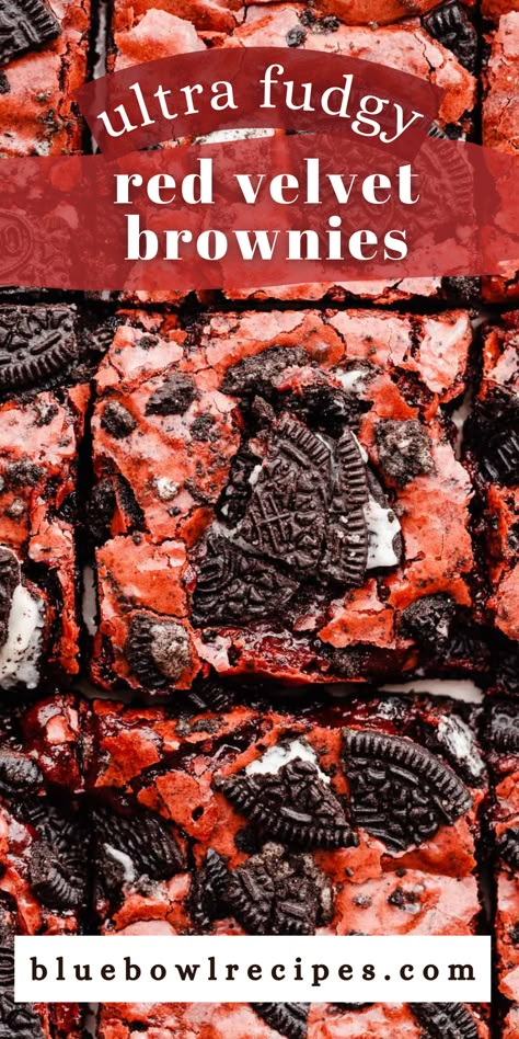 Great Brownie Recipes, Red Velvet Chocolate Brownies, Chewy Red Velvet Brownies, Red Brownies Velvet, Sluttier Brownies Red Velvet, Red Velvet Oreo Cheesecake Brownies, Red Velvet Brownies With Oreos, Red Velvet Brownie Recipes, Red Velvet Oreo Brownies From Box Cake Mixes