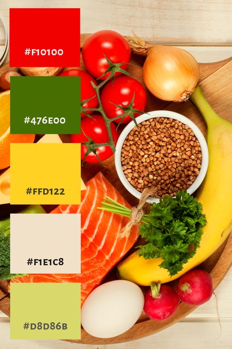 #colorpalette #palette #color #colorscheme #colorswatch #colourpalette #colorinspiration #inspiration #graphicdesign #branding #design #hexcode Sandwich Color Palette, Appetizing Color Palette, Nutrition Color Palette, Food Colour Palette, Healthy Color Palette, Food Color Palette, Food Colors Palette, Santa Chiara, Healthy Colors