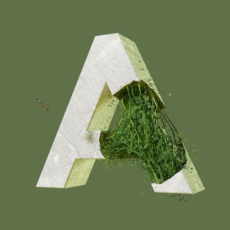 Concrete vs Nature on Behance Blender Typography, Animation Blender, Nature Font, 3d Type, 3d Alphabet, 3d Poster, 3d Tree, Project Work, 3d Typography