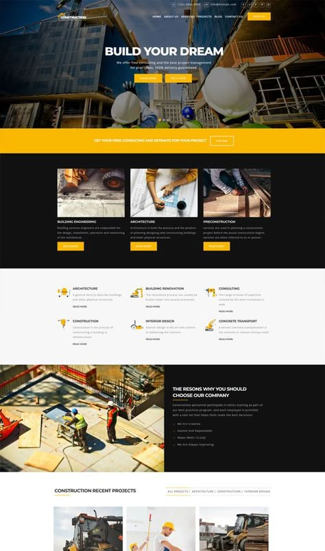 Website design Construction Website Design Layout, Construction Design Graphic, Construction Website Design, T Shirt Tattoo, Construction Company Website, Construction Website Templates, Construction Banner, Website Branding Design, Real Estate Fashion