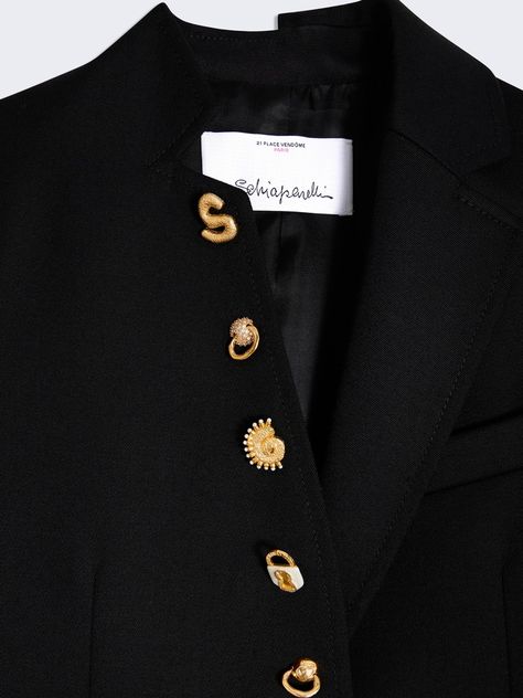 Little Jacket - E-SHOP - Ready-to-Wear | Maison Schiaparelli Jacket Buttons Ideas, Schiaparelli Blazer, Clothing Label Ideas, Schiaparelli Details, Schiaparelli Buttons, Surrealist Eye, Clothes Makeover, Brand Photography Inspiration, Modest Fashion Hijab