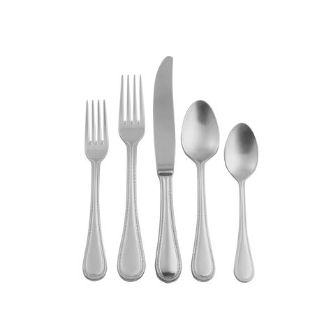 Classic and elegant stainless steel cutlery set of twenty PERLA was designed by Mepra and was handcrafted in Italy.  A classy addition to any kitchen, this ergonomic and dishwasher-safe flatware set for four people includes 4 salad forks, 4 dinner forks, 4 dinner knives, 4 soup spoons and 4 teaspoons. Choose between a polished, brushed or opaque finish and 5 different colors.  Crafted from the highest quality 18/10 stainless steel, this silverware set is coated with a PVD finish, developed by NA Serving Fork, Stainless Steel Cutlery, Dinner Fork, Kitchen Set, Serving Spoons, Flatware Set, Cutlery Set, Flatware, Light Grey