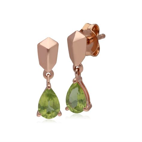 Rose Gold Plated 925 Sterling Silver Peridot Drop Earrings Geometric Motif, Peridot Earrings, Sterling Silver Drop Earrings, Forever Jewelry, Jewelry Ring Box, Green Peridot, Silver Drop Earrings, Mens Jewelry Bracelet, Fine Jewellery Earrings