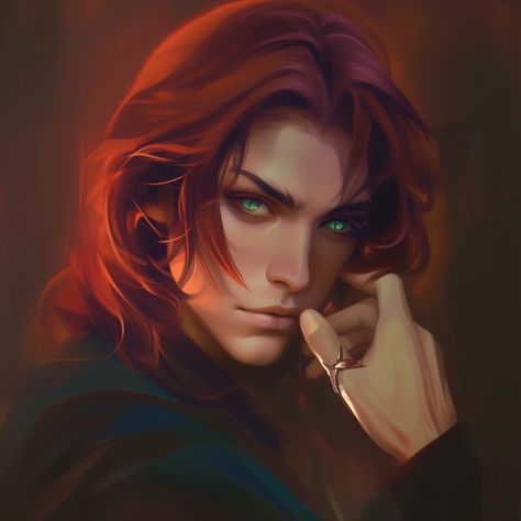 Male Character Red Hair, Red Hair Male Oc, Hair Character Design, Crimson Hair, Red Hair Men, Female Oc, Hair Male, Male Oc, Golden Eyes