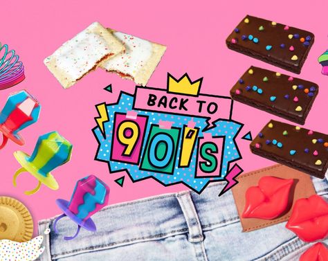 90s Dessert Ideas, Food From The 90s, 90s Theme Appetizers, Retro Snacks Parties Food, Snacks From The 90s, Y2k Party Snacks, 90s Food Ideas, Y2k Food Ideas, Early 2000s Food