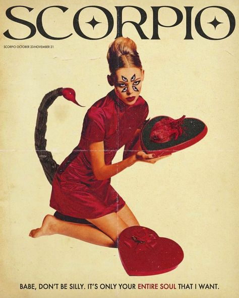 Scorpio Zodiac Sign Scorpio + Core + Aesthetic, Retro Zodiac, Vintage Astrology, Zodiac Fashion, Scorpio Art, Scorpio Women, Scorpio Birthday, Scorpio Zodiac Sign, Fashion Ads