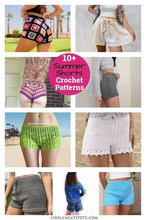 Summer Shorts Crochet Patterns Crochet Shorts For Spring And Summer, Crochet Shorts Tutorial, Crochet Hexagon Shorts, Crochet Shorts Pattern Free, Ruffle Shorts Pattern, Crochet Cotton Vacation Shorts, Crochet Beach Season Shorts, Fitted Crochet Summer Shorts, Summer Festival Crochet Shorts