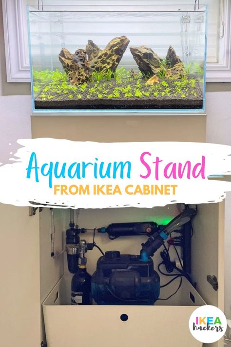 I wanted something the would match my office IKEA table hack. And I wanted something that I could easily change the look if needed. Lastly, to be honest, the price is easily 1/3 of what is available in pet stores. I think I found the perfect aquarium stand from IKEA cabinet! Try this easy ikea hack out for yourself! Make this your next DIY home project. Aquarium Table Stand, Diy Aquarium Stand, Office Ikea, Ikea Table Hack, 10 Gallon Fish Tank, Ikea Nordli, Easy Diy Home Projects, Ikea Cabinet, Fish Tank Stand