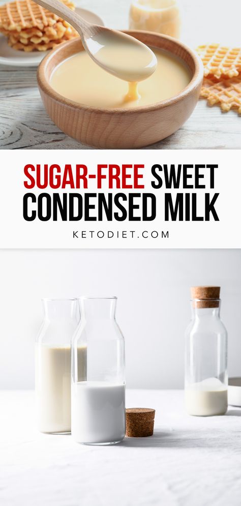 Sweet Condensed Milk Sugar Free Condensed Milk Recipes, Sugar Free Sweetened Condensed Milk, Keto Condensed Milk, Sugar Free Condensed Milk, Keto Condiments, Milk Substitute, Sweetened Condensed Milk Recipes, Sweet Condensed Milk, Keto Treats