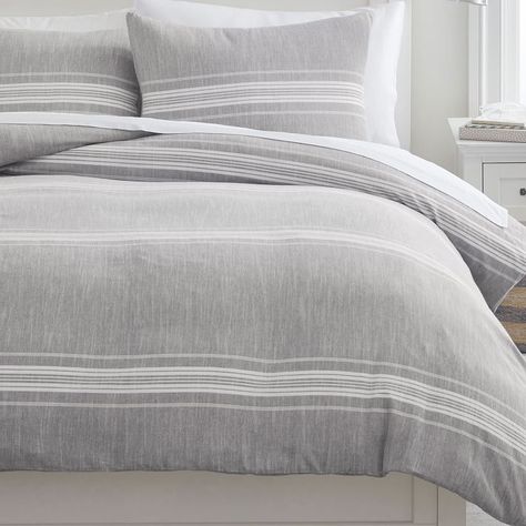 Windward Stripe Reversible Duvet Cover & Sham | Pottery Barn Teen Neutral Duvet Covers, Neutral Duvet, Large Duvet Covers, Boys Duvet Cover, Twin Size Duvet Covers, Geometric Duvet Cover, Green Street, Organic Cotton Duvet Cover, Boys Bedding