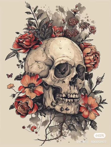 Plant Growing Out Of Skull Drawing, Skeleton Leg Sleeve, Anatomical Skull Tattoo, Skeleton Art With Flowers, Rib Tattoo Cover Up Ideas For Women, Different Types Of Flowers Tattoos, Cottagecore Aesthetic Tattoo, Skull With Snake And Flowers, Sugar Skull Wallpaper Iphone