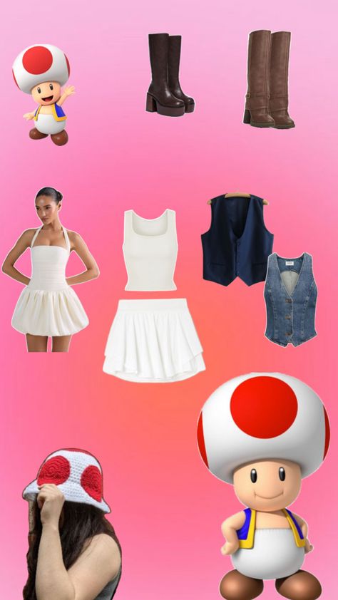 Toad Costume Diy Women, Toad Halloween Costume, Toad Mario Costume, Yoshi Halloween, Super Mario Bros Costumes, Yoshi Costume, Mario Bros Costume, Mario Halloween Costumes, Cute Painted Pumpkin Ideas