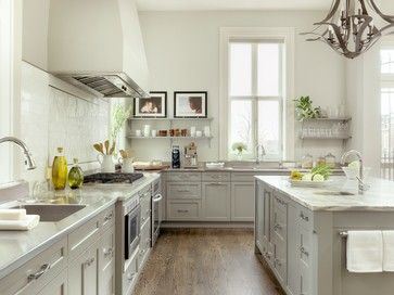 Kitchen Renovation in Lafayette Square - traditional - Kitchen - St Louis - Mitchell Wall Architecture & Design Warm Gray Kitchen Cabinets, Light Gray Kitchen Cabinets, Cabinet Quartz, Gray Countertops, Gray Kitchens, Light Grey Kitchen Cabinets, Gray Cabinet, Transitional Kitchens, Light Grey Kitchens