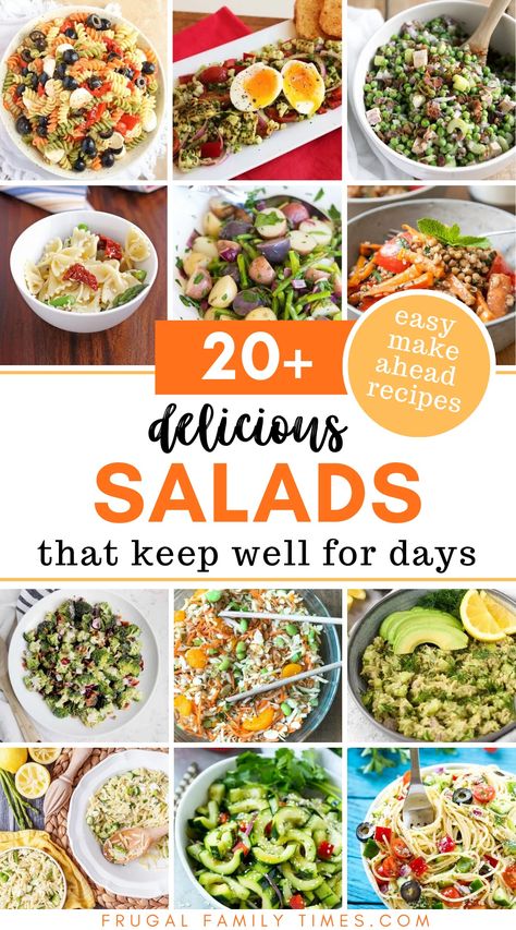 Make ahead salads are incredibly handy for BBQ side dishes. Here's a collection recipes for salads that keep well for days! These summer salad recipes are great for packed lunches, parties and potlucks and salads that taste BETTER the next day. These healthy recipes include many lettuce-free salads which means they keep well and stay fresh for days! Make Ahead Salad Recipes, Recipes For Salads, Tri Color Pasta Salad, Veggie Quinoa Salad, Simmering Pot, Pinterest Food, Make Ahead Salads, Bbq Side Dishes, Bbq Side