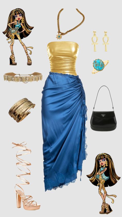 Cleo DeNile inspired outfit #Monsterhigh Monster High Aesthetic Outfit, Cleopatra Outfit, Monster High Halloween Costumes, Bratz Halloween Costume, Monster High Halloween, Monster High Costume, Halloween Costumes 2022, Classy Halloween Costumes, Blue Costumes