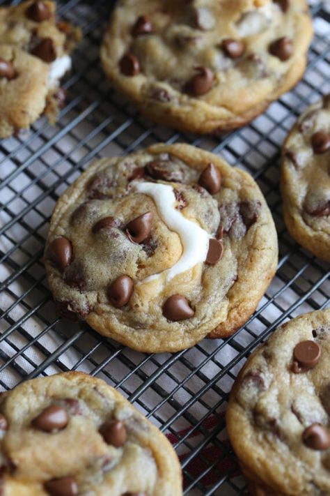 Smores Stuffed Chocolate Chip Cookies Chocolate Chip Cookie With Marshmallow, Chocolate Chip Cookies Marshmallow, Chocolate Chip Cookies With Marshmallows Recipe, Chocolate And Marshmallow Cookies, Chocolate Chip And Marshmallow Cookies, Smore Chocolate Chip Cookies Easy, Cookies With Marshmallows In Them, Chocolate Chip Smores Cookies, Chocolate Chip Cookies With Marshmallows