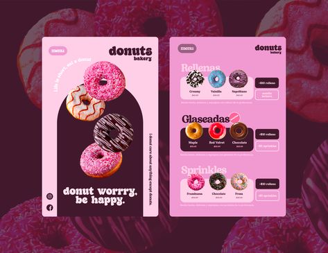 Bakery Menu Projects | Photos, videos, logos, illustrations and branding on Behance Cute Menu Design Bakery, Mini Menu Design, Donut Menu Design Ideas, Donuts Graphic Design, Donut Logo Ideas, Donut Menu Design, Poster Donat, Cake Menu Design, Cute Menu Design