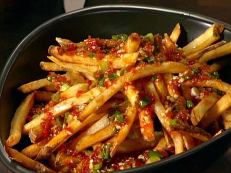 Asian Street Fries Recipe : Guy Fieri : Food Network Restaurant Potatoes, Street Fries, Guy Fieri Recipes, Desi Street Food, Street Food Recipes, Mumbai Street Food, Indian Street Food Recipes, Food Truck Ideas, Loaded Fries