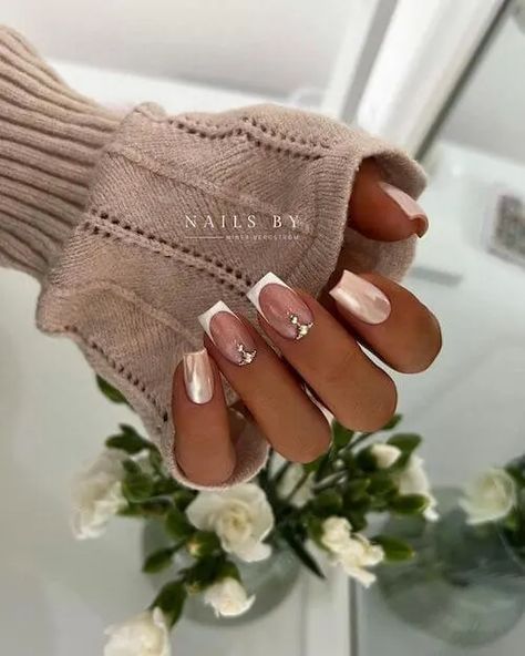 French Tip Manicure, Unghie Nail Art, Chrome Nails Designs, Autumn Nail, Nude Nail Designs, Smink Inspiration, Chrome Nail, Nagel Inspo, Nails Desing