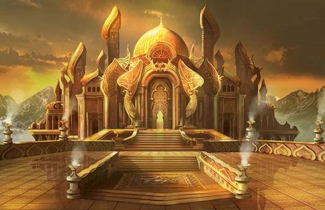 Golden temple by UnchartedRelics Golden City, Fantasy City, Fantasy Castle, Fantasy Setting, Fantasy Places, Fantasy Art Landscapes, Arte Fantasy, 판타지 아트, Magic The Gathering