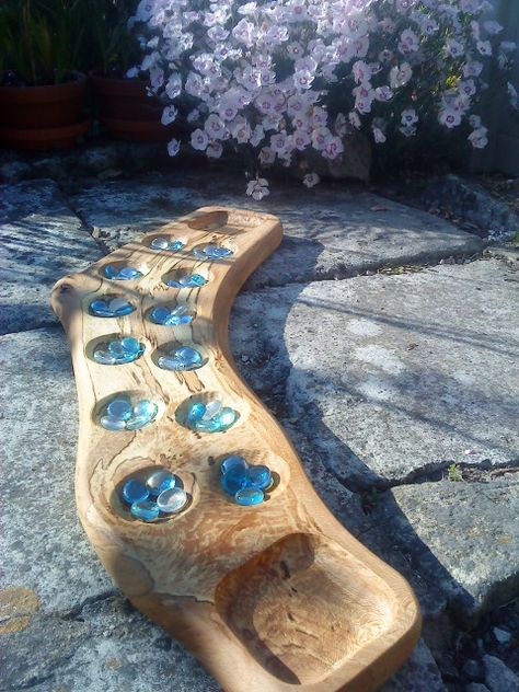 A hand-carved Mancala board in spalted lacewood. Not for sale but I have some similar wood and will accept commissions. Mancala Board Design, Mancala Game Aesthetic, Diy Mancala Board Clay, Diy Mancala Board, Mancala Board, Mancala Game, Wood Games, Woodworking For Kids, Wooden Games