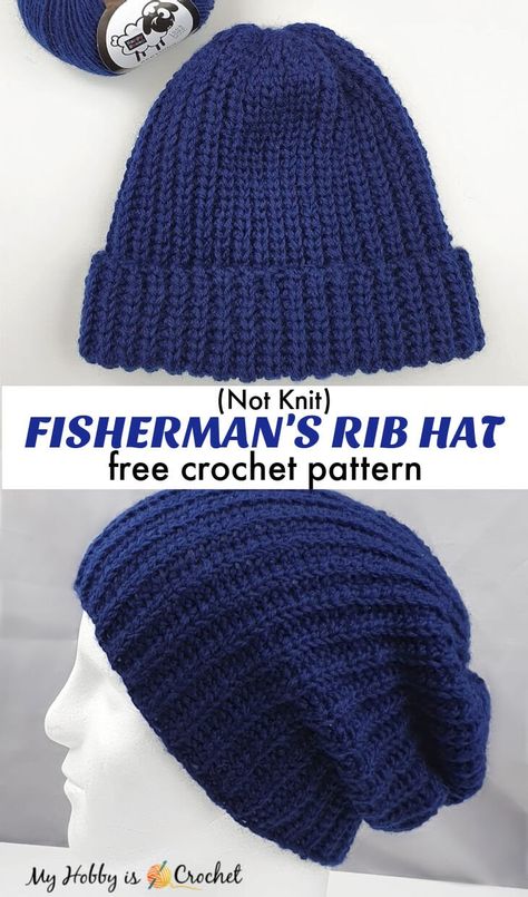 Men Crotchet, Mens Beanie Crochet Pattern, 1920 Hats, Crochet Slouchy Beanie Pattern, Beanies Crochet, Mens Crochet Beanie, Slouchy Beanie Pattern, Beanie Pattern Free, Fisherman's Rib