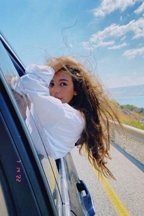 Leaning Out Car Window Pose, Hanging Out The Car Window Pics, Out Of The Car Window Photography, Head Out Window Aesthetic, Hanging Out Car Window Photoshoot, Out The Car Window Pics, Hanging Out Of Car Window Pictures, Leaning Out Car Window, Sunroof Picture Ideas