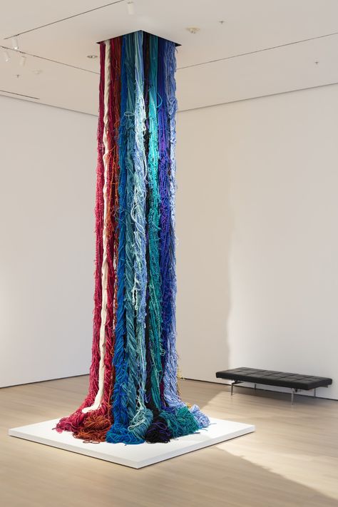 Sheila Hicks. Pillar of Inquiry/Supple Column. 2013–2014 “I want my work to hit the floor in a very emphatic way, so it...spills, puddles, and looks as though it's alive. It's moving and has its own internal energy” “In all of the cultures of the world, textile is a crucial and essential component…. There’s a level of familiarity that immediately breaks down any prejudice” “I think that is important, the wanting: the desire to hold it in your hands, to befriend it, to see if it bites, or if it’s What Is Contemporary Art, Sheila Hicks, Peruvian Textiles, The Museum Of Modern Art, Acrylic Fiber, Small Words, Textile Artists, Museum Of Modern Art, Art Google