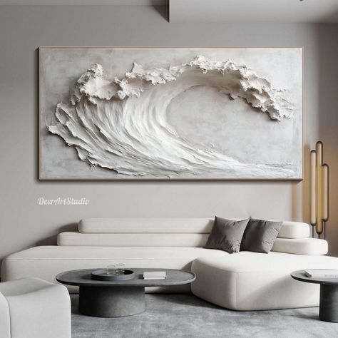 3D White Ocean Waves Textured Wall Art Minimalist Painting on Canvas  Original Wabi-Sabi Wall Art Coastal Canvas Painting Living Room Decor Waves Plaster Art, Ocean Wave Painting, Waves Painting, Wabi Sabi Wall Art, Seascape Wall Art, Painting Beach, Wall Art Unique, Coastal Wall Decor, Grand Art Mural