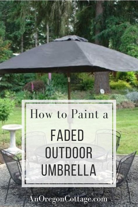 Save money with this easy technique to paint a faded outdoor umbrella instead of tossing it in the landfill, plus find out how it looked years later! Diy Umbrella Base, Patio Umbrellas Diy, Garden Tutorials, Best Patio Umbrella, Patio Umbrella Covers, Patio Furniture Makeover, Patio Furniture Umbrella, Outdoor Umbrella Stand, Umbrella Painting