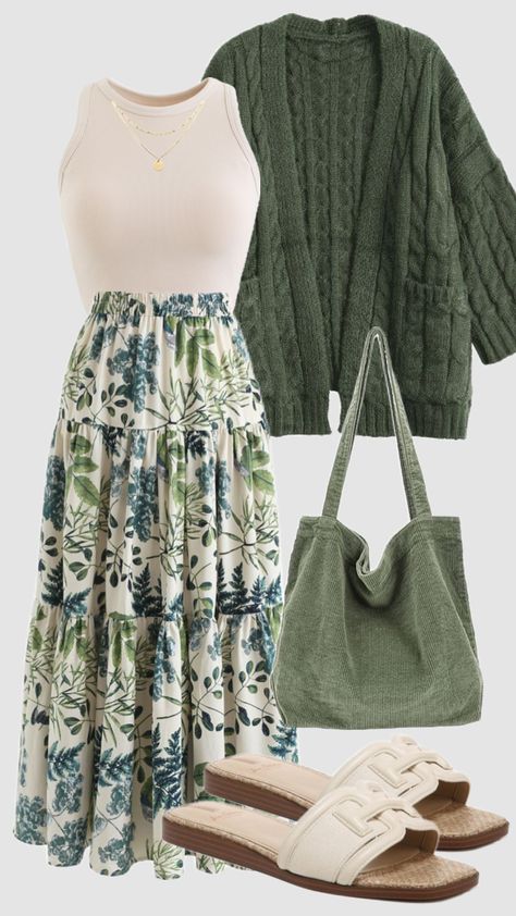 #greenaesthetic #green #cardigan #olivegreen #skirt #churchoutfit #vacationoutfits #beach #outfit #modestfashion #outfitinspo #spring #summer #modest #casual #boho Long Dress Style Casual, French Countryside Clothing, Feminine Modest Outfits Summer, Hot Summer Modest Outfits, Wine Event Outfit, Traditional Wife Outfits, Country Modest Outfits, Green Gray Outfit, Modest Apparel For Women